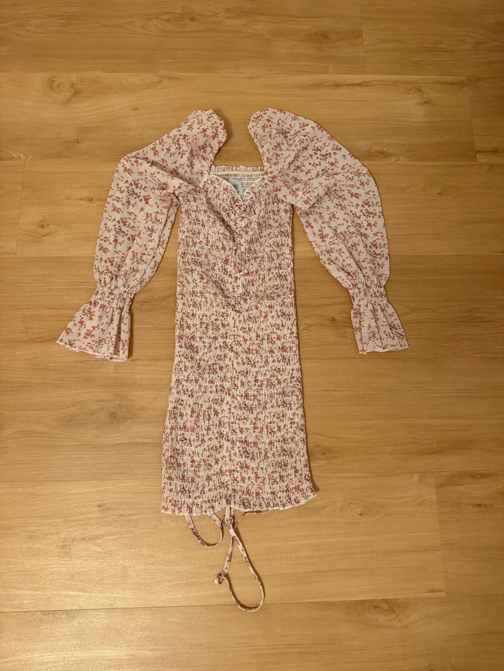 Princess Polly Pink Floral Smocked Midi Dress with Puff Sleeves